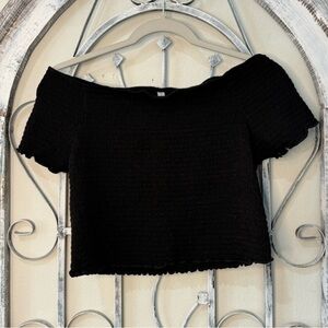 Xhileration Black Off-Shoulder Smocked Top